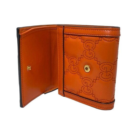 Auth GUCCI GG Matelasse 723799 Orange Leather - Bifold Wallet - Picture 3 of 7
